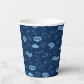 Afstudeerder Party Doodle Icon Pattern Navy Blauw Papieren Bekers (Voorkant)