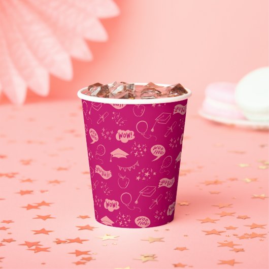 Afstudeerder Party Doodle Icon Pattern Pink Papieren Bekers (Insitu)