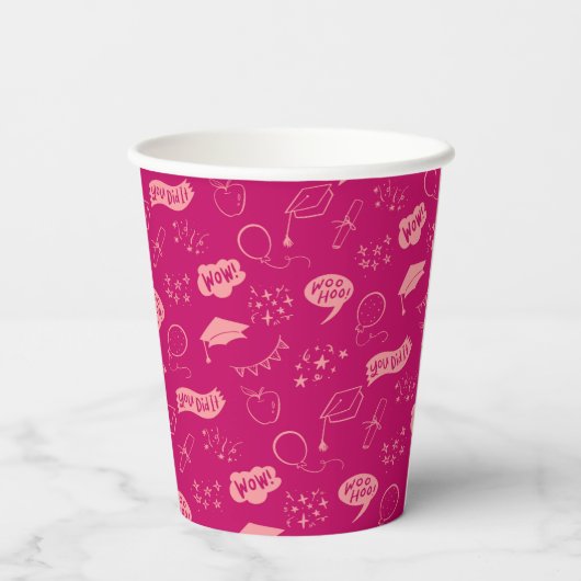Afstudeerder Party Doodle Icon Pattern Pink Papieren Bekers (Achterkant)