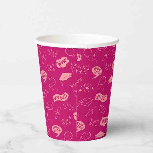 Afstudeerder Party Doodle Icon Pattern Pink Papieren Bekers (Rechts)