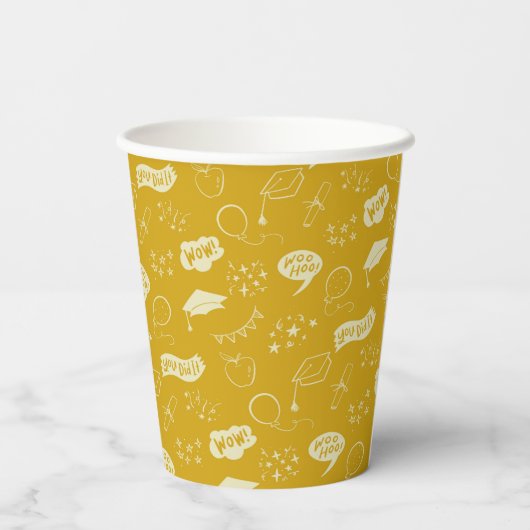 Afstudeerder Party Doodle Icon Pattern Yellow Papieren Bekers (Achterkant)