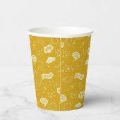 Afstudeerder Party Doodle Icon Pattern Yellow Papieren Bekers (Rechts)