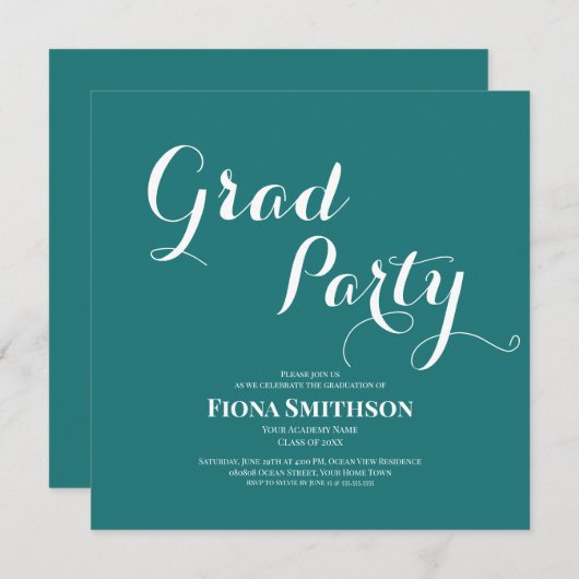 Afstudeerder Party Modern Groen Plein Kaart (Voorkant / Achterkant)