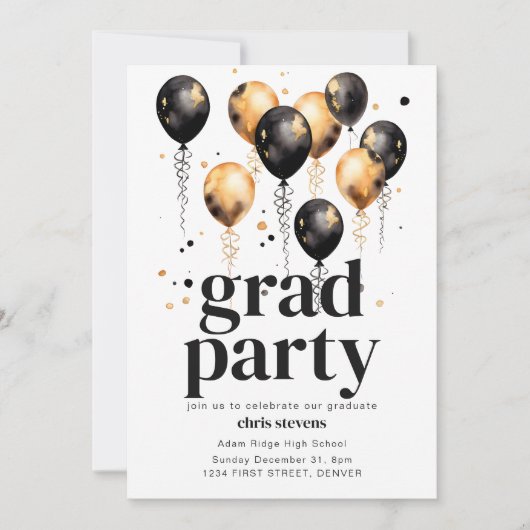 Afstudeerder Party Nodig Sjabloon uit met ballonne Kaart (Voorkant)