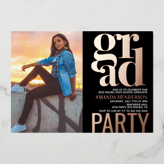 Afstudeerder Party Photo Real Folie Invitation Uitnodiging (Voorkant)