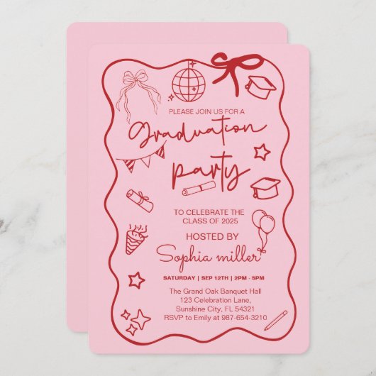 Afstudeerder Party Retro Uitnodigen Klasse van 202 Kaart (Voorkant / Achterkant)