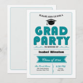 Afstudeerder Party White Invitation Kaart (Voorkant / Achterkant)