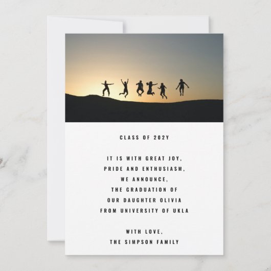 AFSTUDEERDER PARTY | White Modern Script College Kaart (Achterkant)