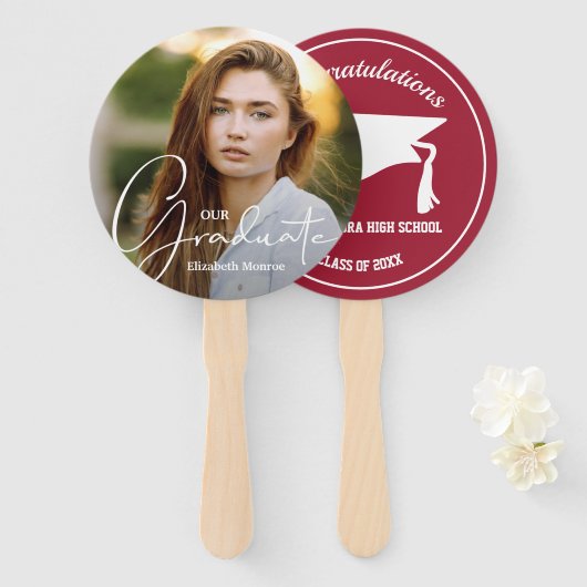 Afstudeerder Pet Afstuderen Foto Crimson Handwaaier (Voorkant en achterkant)