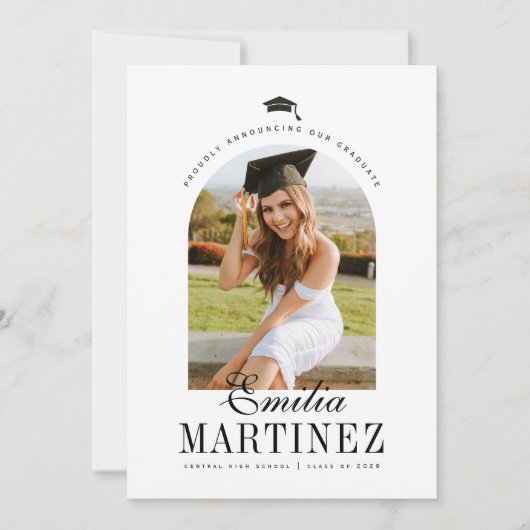 Afstudeerder Pet Arch Foto Elegant Script Afstuder Aankondiging (Voorkant)