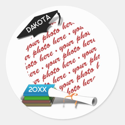 Afstudeerder Pet Boek Stack Foto Afstuderen Ronde Sticker (Voorkant)