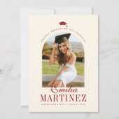 Afstudeerder Pet Boog Foto Elegant Script Rood Afs Aankondiging (Voorkant)