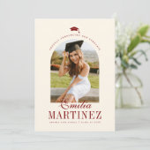 Afstudeerder Pet Boog Foto Elegant Script Rood Afs Aankondiging (Staand voorkant)