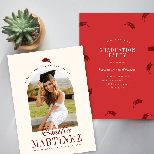 Afstudeerder Pet Boog Foto Elegant Script Rood Afs Aankondiging