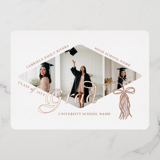 Afstudeerder Pet Bow & Tassel Fotocollage Aankondi Folie Uitnodiging (Voorkant)