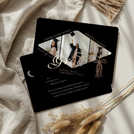 Afstudeerder Pet Bow & Tassel Fotocollage Aankondi Folie Uitnodiging