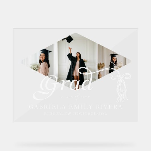 Afstudeerder Pet Bow & Tassel Photo Collage Afstud Acryl Bord (Voorkant)