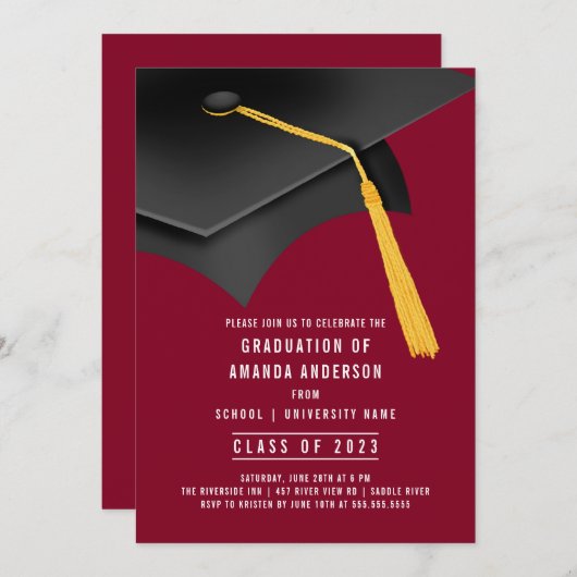 Afstudeerder Pet Burgundy Graduation Party Invitat Kaart (Voorkant / Achterkant)