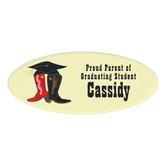 Afstudeerder Pet Cowboy Boots Afstuderen Naambadge (Voorkant)