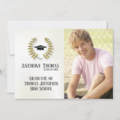 Afstudeerder Pet en bladeren Foto-uitnodiging Kaart (Voorkant)