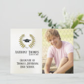 Afstudeerder Pet en bladeren Foto-uitnodiging Kaart (Staand voorkant)