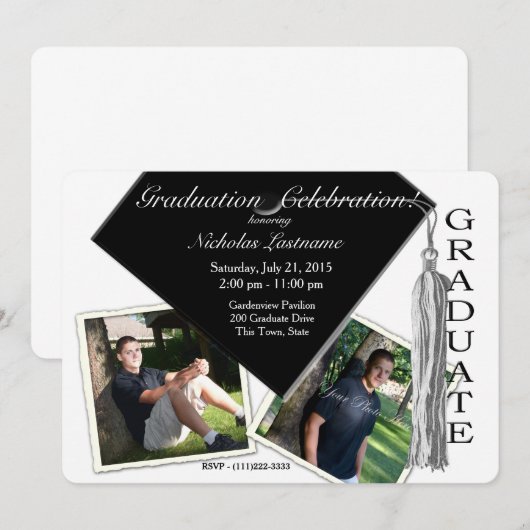 Afstudeerder Pet en kwastje met foto's Kaart (Voorkant / Achterkant)