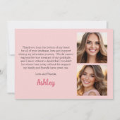 Afstudeerder Pet en Roze Bloemen 3 Foto Afstuderen Bedankkaart (Achterkant)