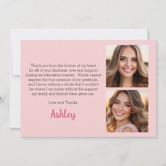 Afstudeerder Pet en Roze Bloemen 3 Foto Afstuderen Bedankkaart (Achterkant)