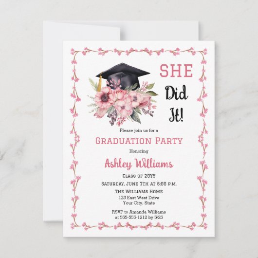 Afstudeerder Pet en Roze Bloemen Ze deed het Afstu Kaart (Voorkant)
