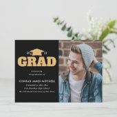 AFSTUDEERDER Pet jaar Afstuderen zwart Gold Photo Aankondiging (Staand voorkant)