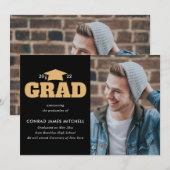 AFSTUDEERDER Pet jaar Afstuderen zwart Gold Photo Aankondiging (Voorkant / Achterkant)