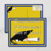 Afstudeerder Pet kantelen met schoolkleuren blauw  Briefkaart (Voorkant / Achterkant)