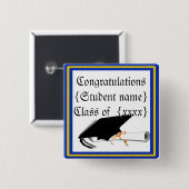 Afstudeerder Pet kantelen met schoolkleuren blauw  Vierkante Button 5,1 Cm (Voorkant /achterkant)