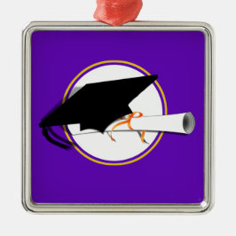 Afstudeerder Pet kantelen met schoolkleuren Paars  Metalen Ornament