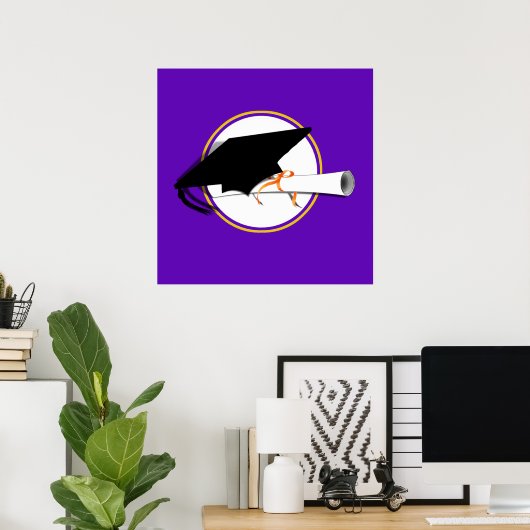 Afstudeerder Pet kantelen met schoolkleuren Paars Poster (Thuiskantoor)