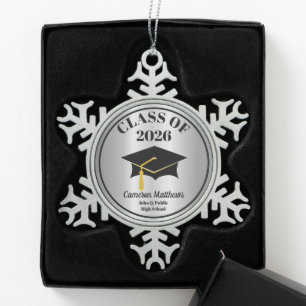 Afstudeerder Pet Klasse van 2026 Silver Name Afstu Tin Sneeuwvlok Ornament