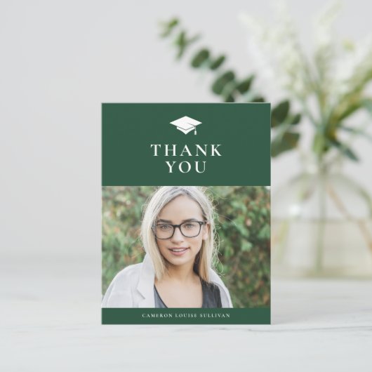 Afstudeerder Pet Klassiek Groen Afstuderen Dank u  Briefkaart (Staand voorkant)