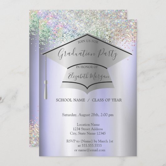 Afstudeerder Pet, Kleurrijke Confetti Violet Afstu Kaart (Voorkant / Achterkant)