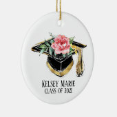 Afstudeerder Pet met bloemen Afstuderen keepomwill Keramisch Ornament (Rechts)