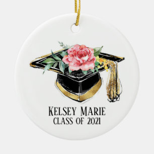 Afstudeerder Pet met bloemen Afstuderen keepomwill Keramisch Ornament