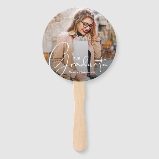 Afstudeerder Pet Modern Afstuderen Foto Dark Maroo Handwaaier (Voorkant)