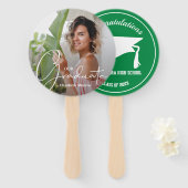 Afstudeerder Pet Modern Afstuderen Foto Groen Handwaaier (Voorkant en achterkant)