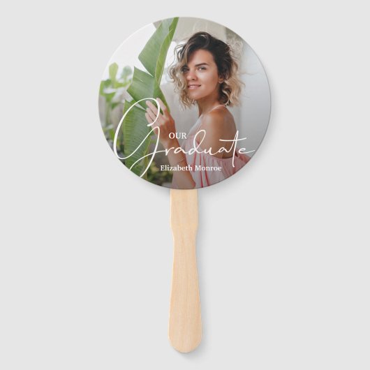 Afstudeerder Pet Modern Afstuderen Foto Groen Handwaaier (Voorkant)