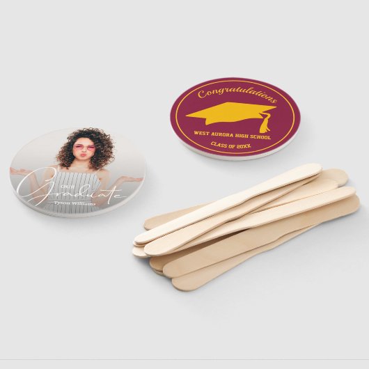 Afstudeerder Pet Modern Afstuderen Foto Maroon Gol Handwaaier (Niet-gemonteerd)