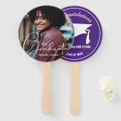 Afstudeerder Pet Modern Afstuderen Foto Paarse Han Handwaaier (Voorkant en achterkant)