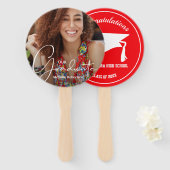 Afstudeerder Pet Modern Afstuderen Foto Rode Hand  Handwaaier (Voorkant en achterkant)