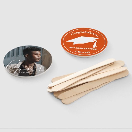 Afstudeerder Pet Modern Afstuderen Foto Sinaasappe Handwaaier (Niet-gemonteerd)