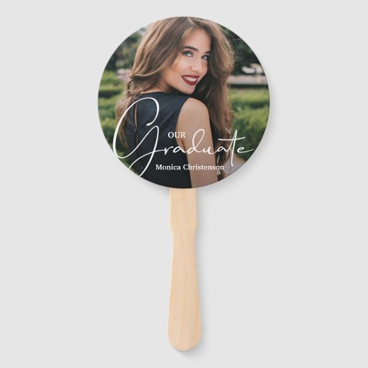 Afstudeerder Pet Modern Afstuderen Foto Zwart Handwaaier (Voorkant)