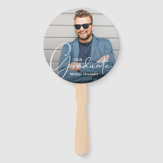 Afstudeerder Pet Modern Afstuderen Fotopoeder Blau Handwaaier (Voorkant)