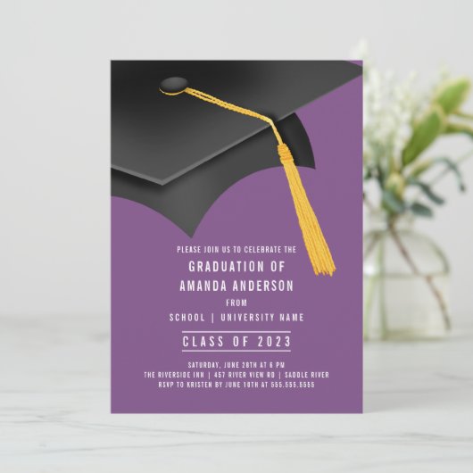 Afstudeerder Pet Paarse GraduPartij Uitnodiging (Staand voorkant)